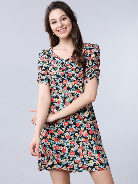 Tokyo Talkies Women Black Printed Fit and Flare Dress