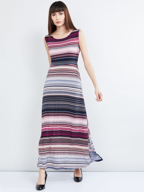 

max Women Navy Blue Striped Maxi Dress