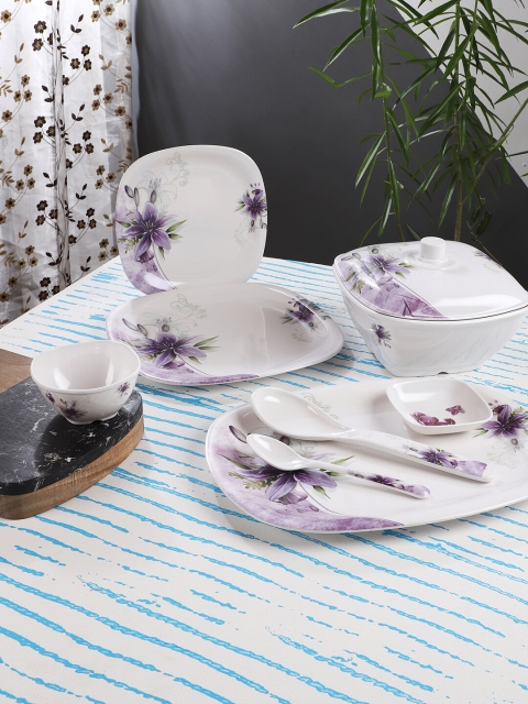 

CDI White & Lavender Floral Printed 46 Pcs Melamine Dinner Set