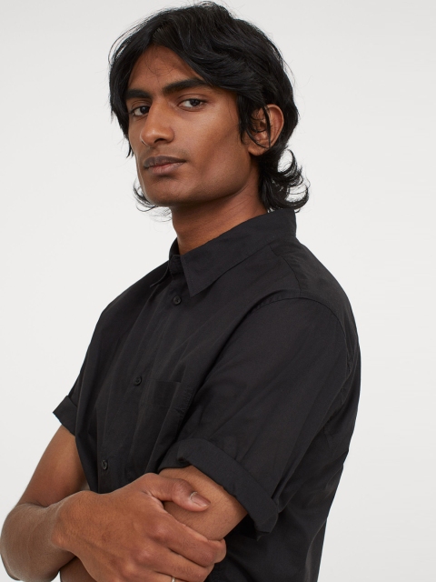 

H&M Men Black Cotton Shirt Regular Fit