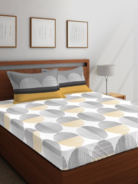 

Layers Grey & White Geometric Printed 144 TC Cotton 1 Queen Bedsheet With 2 Pillow Covers