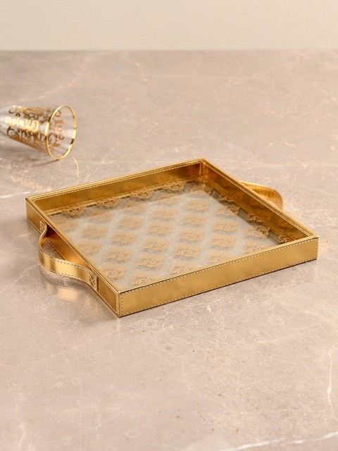 

Pure Home and Living Gold-Toned & Transparent Moroccan Motifs Printed Square Tray