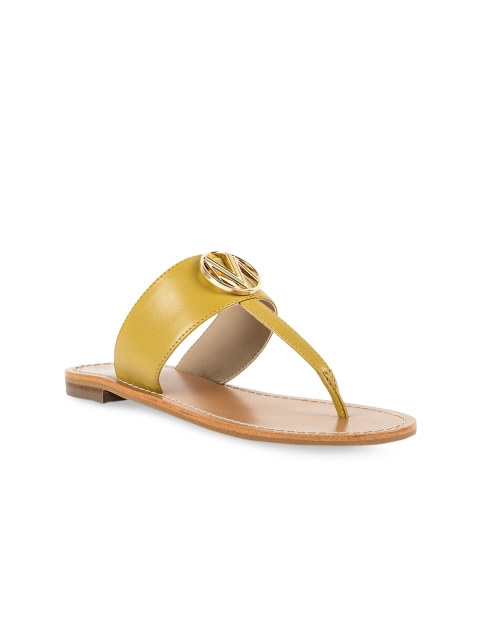 

Vanilla Moon Women Yellow Solid Leather T-Strap Flats