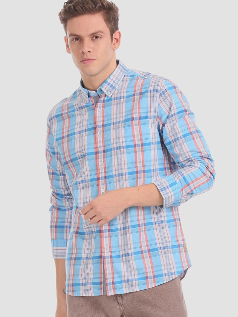 

Flying Machine Men Blue & Pink Regular Fit Checked Casual Shirt