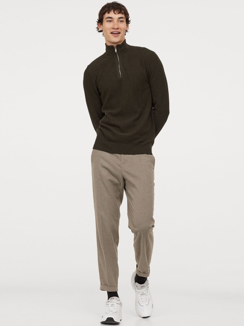 

H&M Men Green Solid Zip-Top Jumper
