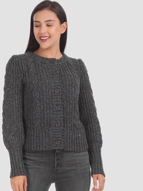 

GAP Women Grey Solid Cardigan Sweater