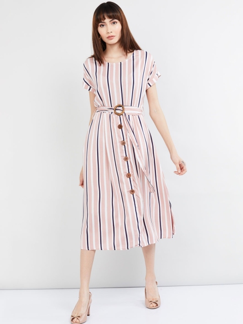 

max Women Pink & Blue Striped A-Line Dress
