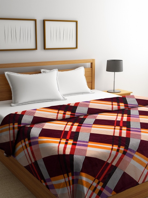 

NEUDIS Purple & Yellow Checked AC Room 233 GSM Double Bed Blanket
