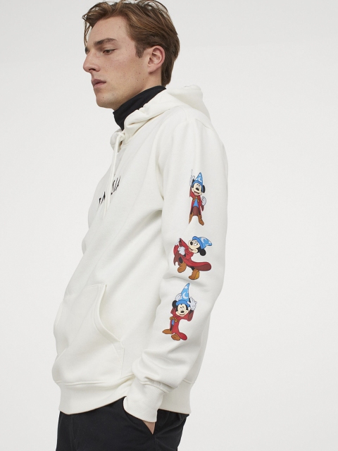 

H&M Men White Mickey Mouse Printed Hoodie