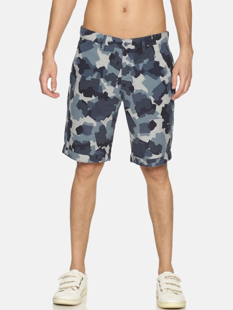 

IVOC Men Navy Blue Camouflage Printed Slim Fit Regular Shorts