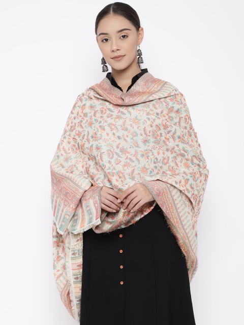 

Pashmoda Women White & Red Woven Design Woollen Kashmiri Kaani Weave Shawl