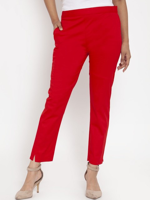 

TAG 7 Women Red Smart Slim Fit Solid Regular Trousers