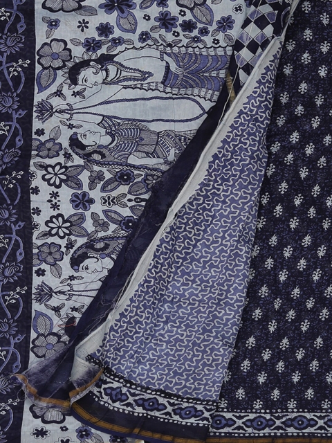 

Pothys Navy Blue Printed Cotton Blend Saree
