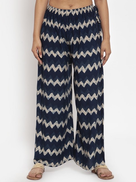 

TAG 7 Women Navy Blue Printed Flared Palazzos