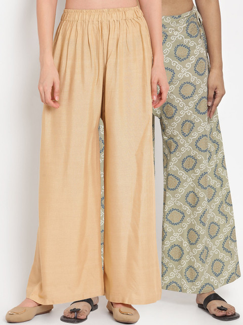 

TAG 7 Women Pack of 2 Flared Palazzos, Beige