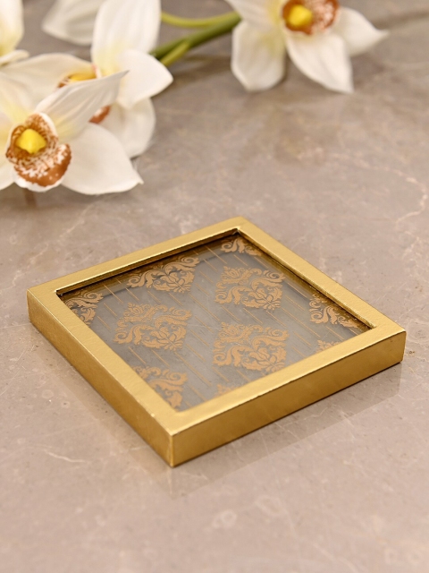 

Pure Home and Living Set Of 4 Gold-Toned Printed Padmini Square Coasters