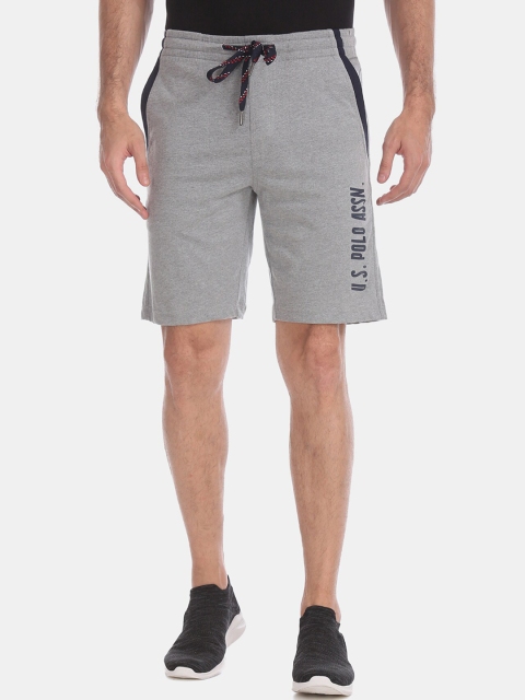 U.S. Polo Assn. Men Grey Solid Regular Fit Sports Shorts