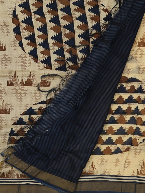 

Pothys Beige Printed Cotton Blend Saree