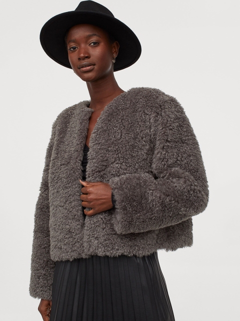 

H&M Women Grey Faux Fur Jacket