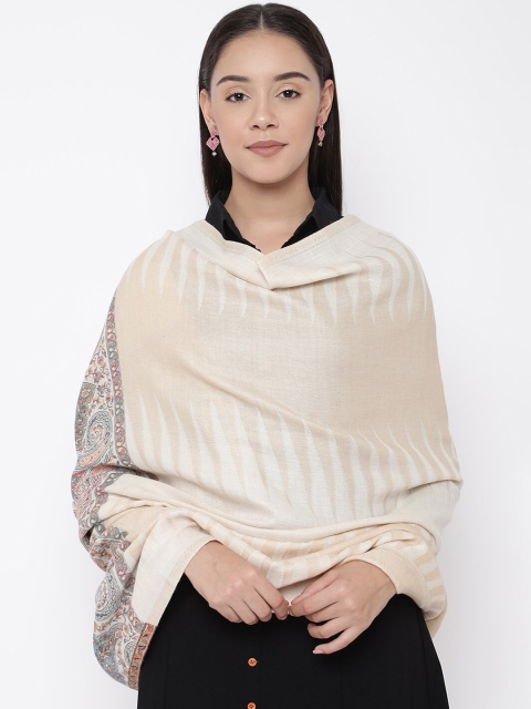 

Pashmoda Women Off-White & Beige Woven-Design Kashmiri Kaani Shawl