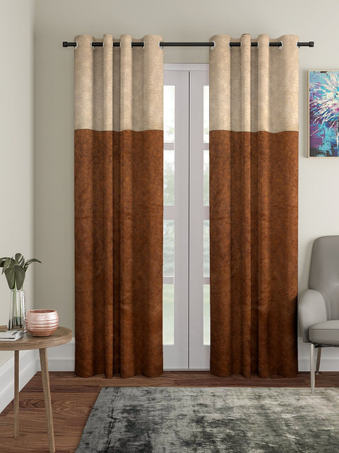 

KLOTTHE Brown & Cream-Coloured Set of 2 Long Door Curtains