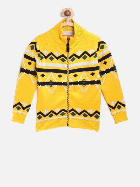 

Cherry Crumble Unisex Kids Yellow Printed Cardigan Sweater