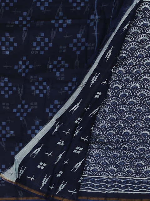 

Pothys Blue & Off-White Cotton Blend Printed Saree