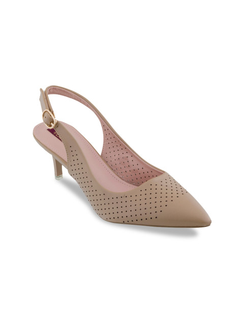 

SHUZ TOUCH Beige Kitten Pumps with Laser Cuts