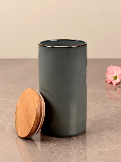 Pure Home and Living Grey & Brown Solid Ceramic Storage Jar