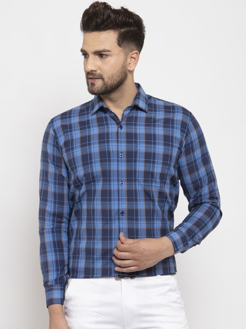 

JAINISH Men Blue Smart Regular Fit Checked Formal Shirt