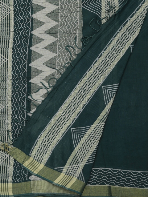 

Pothys Green Solid Linen Blend Saree