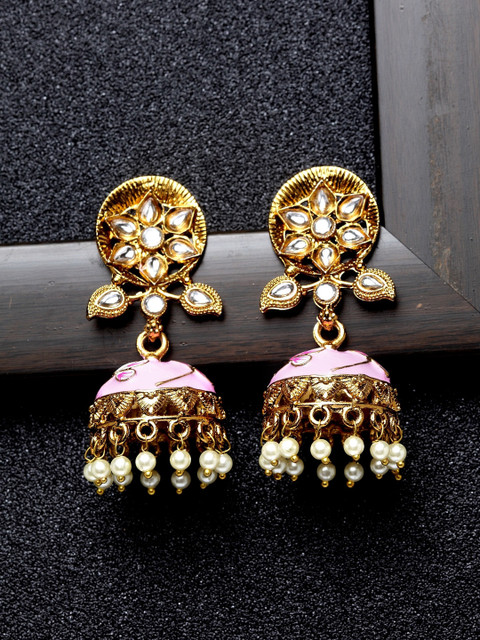 

Ibtida Gold-Plated & Pink Dome Shaped Jhumkas