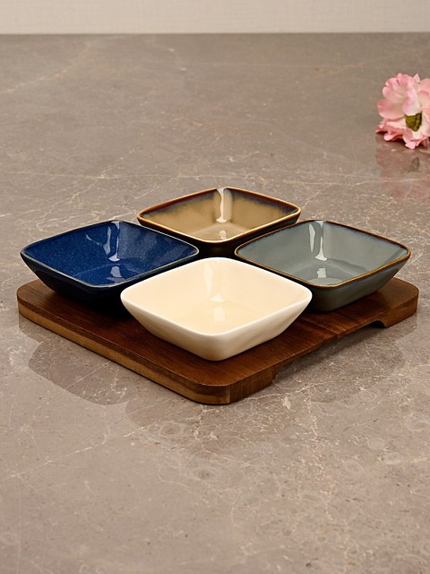 

Pure Home and Living Set of 4 Ceramic Appetizer Platters, Multi