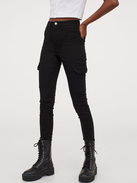 

H&M Women Black Cargo Trousers