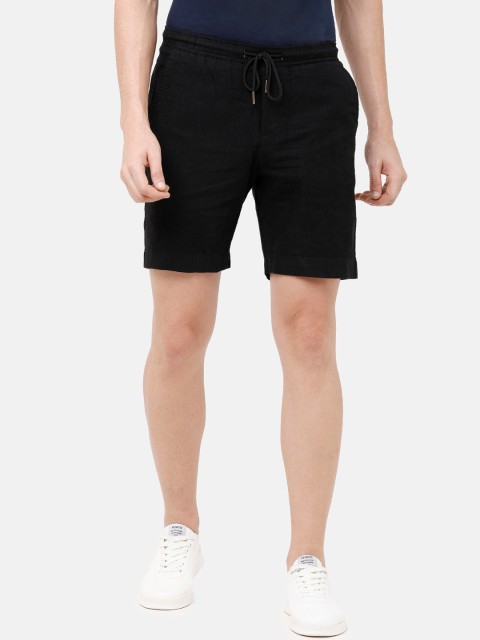 

CAVALLO by Linen Club Men Black Solid Slim Fit Linen Regular Shorts