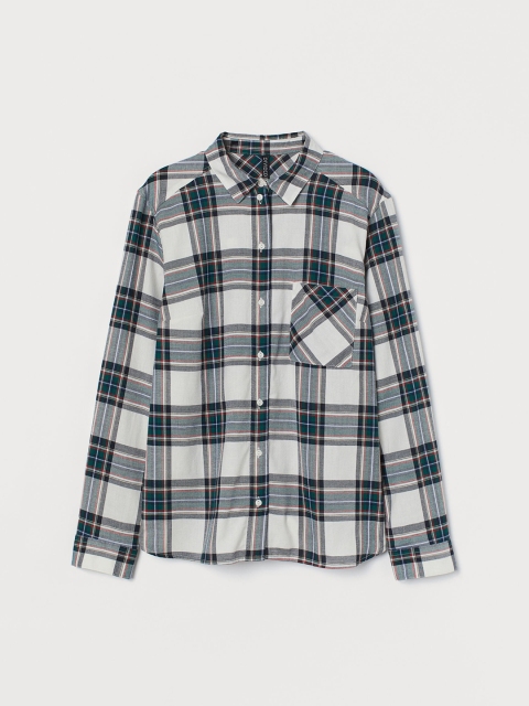 

H&M Women Green & White Checked Cotton Shirt