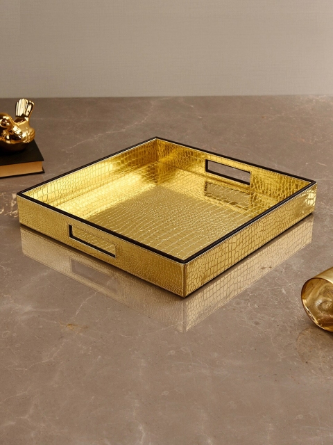 Pure Home and Living Gold-Toned Textured Croco Square Tray
