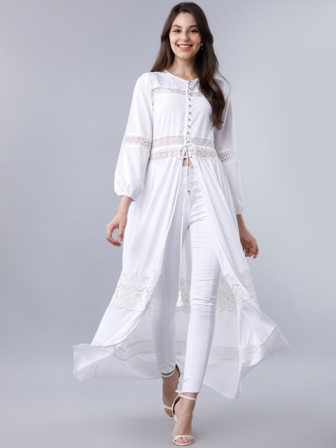 

Tokyo Talkies Women White Solid Lace Maxi Tunic