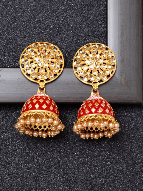 

Ibtida Red & Gold-Toned Dome Shaped Jhumkas