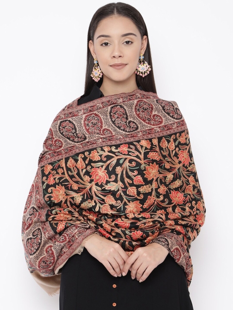 

Pashmoda Women Black & Red Woollen Kashmiri Aari Embroidered Jamawar Shawl