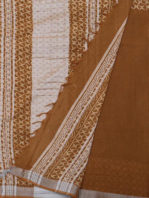 

Pothys Mustard Brown Printed Linen Blend Saree