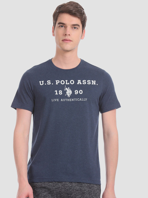 

U.S. Polo Assn. Men Navy Blue Printed Round Neck T-shirt