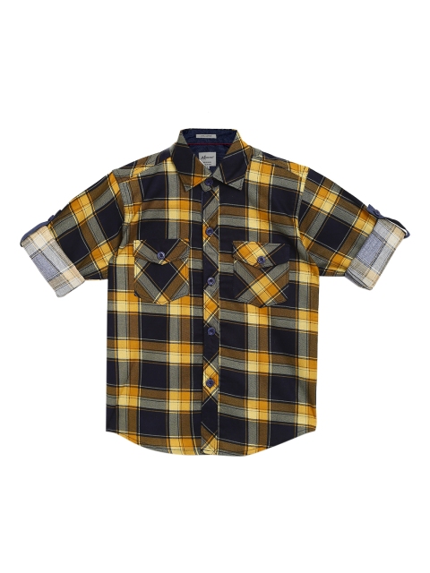 

Aj DEZInES Boys Yellow & Navy Blue Regular Fit Checked Casual Shirt