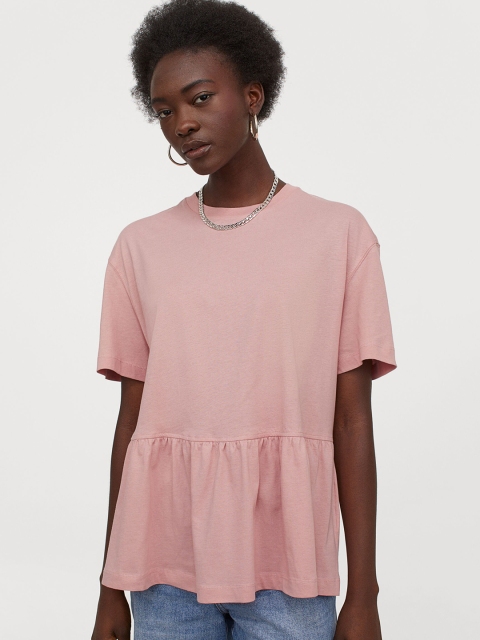 

H&M Women Pink Solid Short-sleeved jersey top