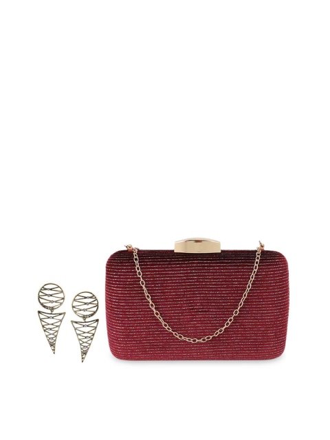 

Kazo Women Red & Gold-Toned Box Clutch & Earrings Gift Set