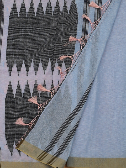 

Pothys Pink & Blue Linen Blend Woven Design Saree