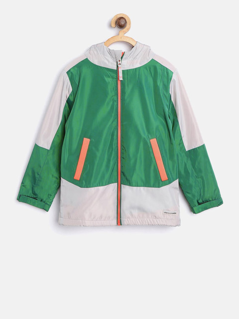 

Cherry Crumble Kids Green & Off-White Colourblocked Sporty Jacket