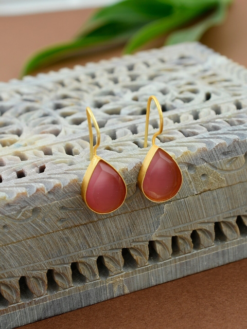

Silvermerc Designs Gold-Plated & Pink Teardrop Shaped Studs