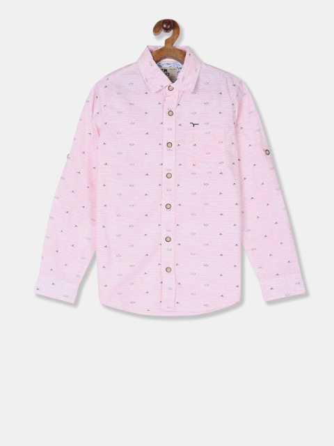 

Flying Machine Boys Pink & Navy Blue Regular Fit Printed Casual Shirt