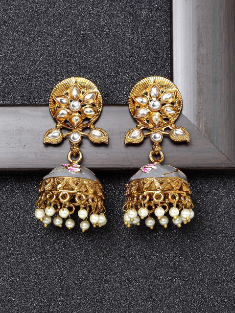 

Ibtida Gold-Plated & Grey Dome Shaped Jhumkas